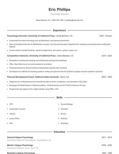 Psychology Instructor Resume