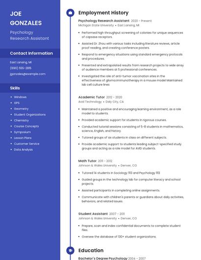 Psychology Research Assistant Resume