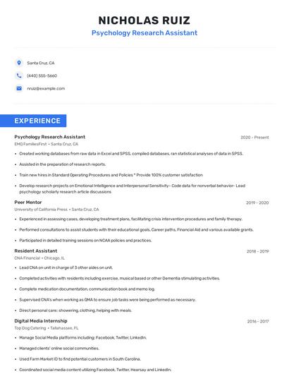 Psychology Research Assistant Resume
