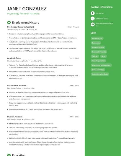 Psychology Research Assistant Resume