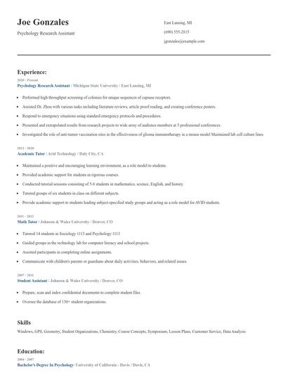 Psychology Research Assistant Resume
