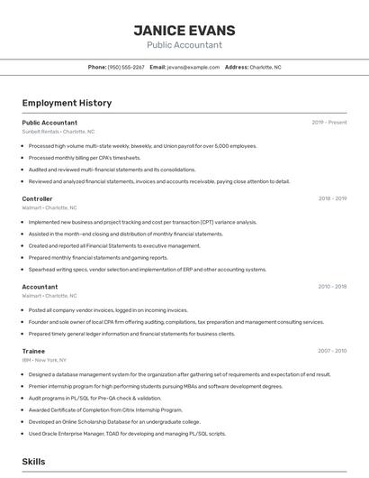 Public Accountant Resume