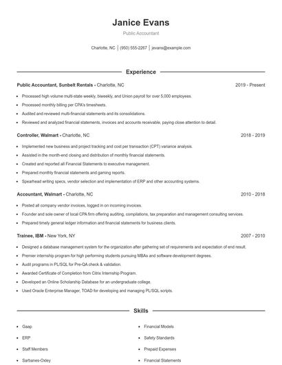 Public Accountant Resume