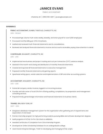 Public Accountant Resume