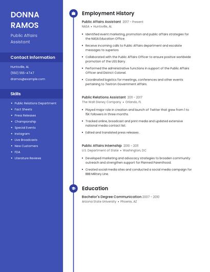 Public Affairs Assistant Resume