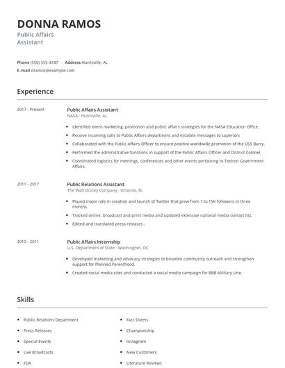 Public Affairs Assistant Resume