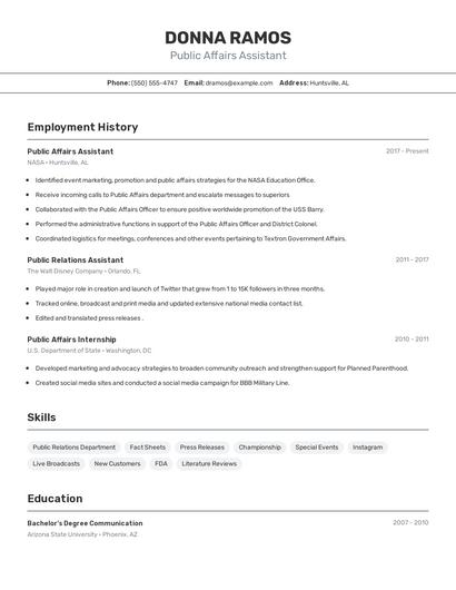 Public Affairs Assistant Resume