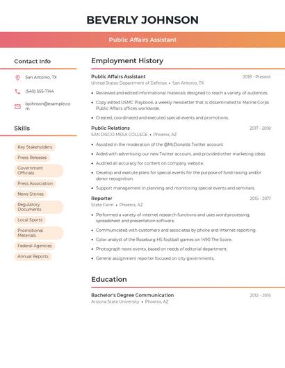 Public Affairs Assistant Resume