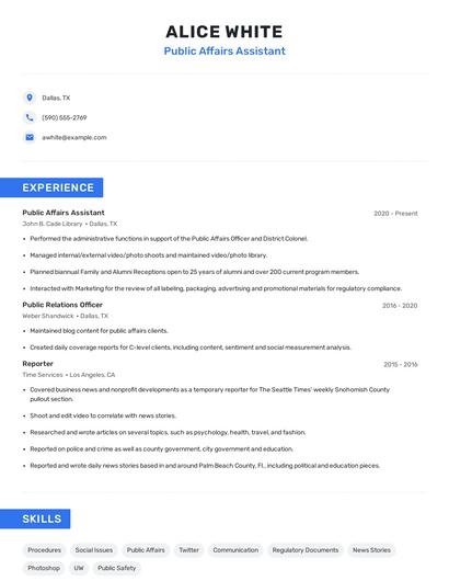 Public Affairs Assistant Resume