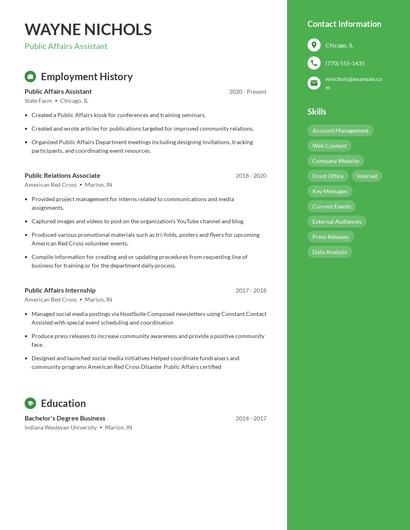 Public Affairs Assistant Resume