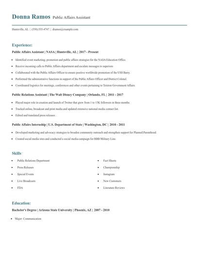 Public Affairs Assistant Resume