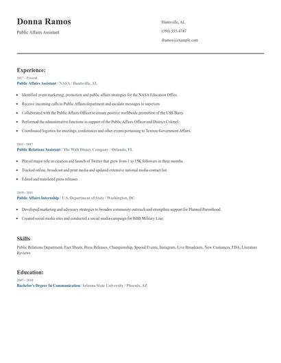 Public Affairs Assistant Resume