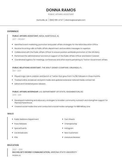Public Affairs Assistant Resume