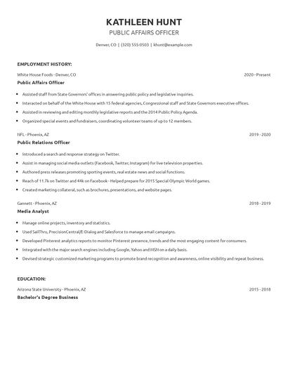 Public Affairs Officer Resume
