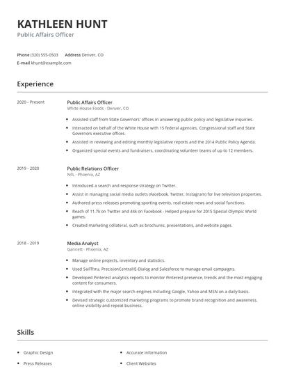 Public Affairs Officer Resume