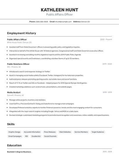 Public Affairs Officer Resume