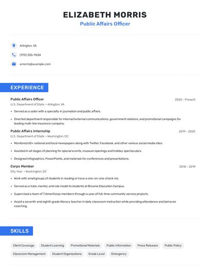 Public Affairs Officer Resume