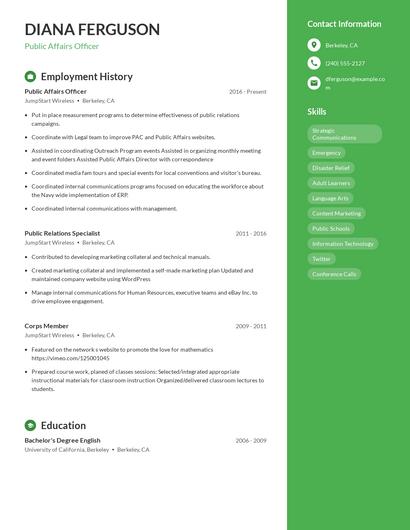 Public Affairs Officer Resume