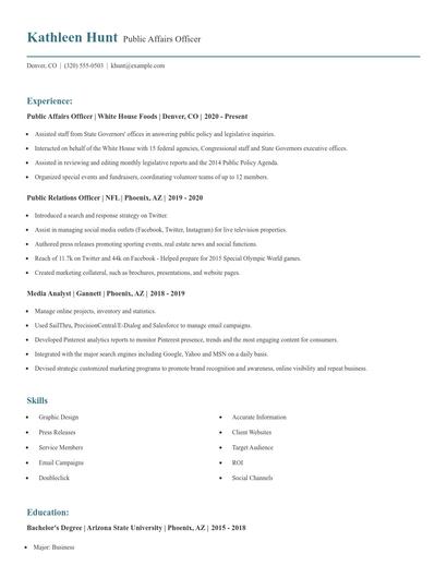 Public Affairs Officer Resume