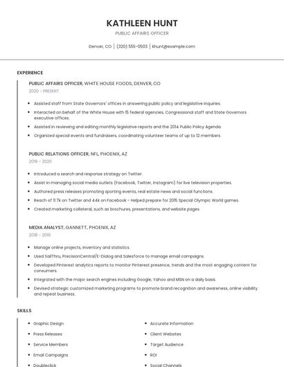 Public Affairs Officer Resume