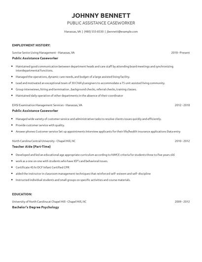 Public Assistance Caseworker Resume