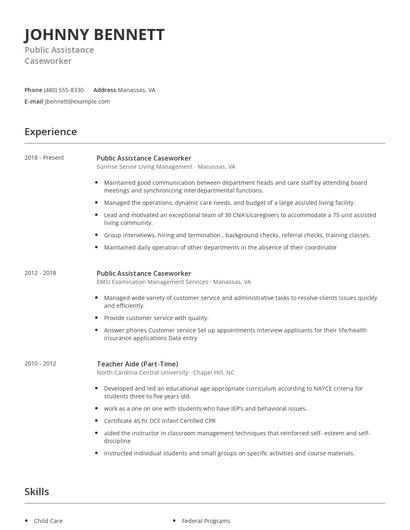 Public Assistance Caseworker Resume