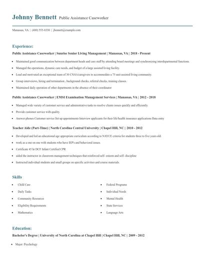 Public Assistance Caseworker Resume