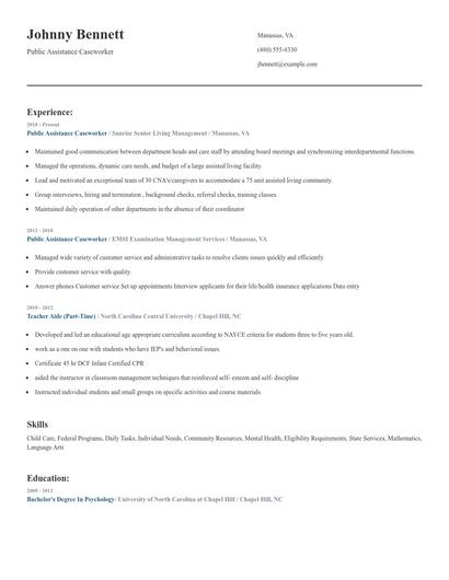 Public Assistance Caseworker Resume