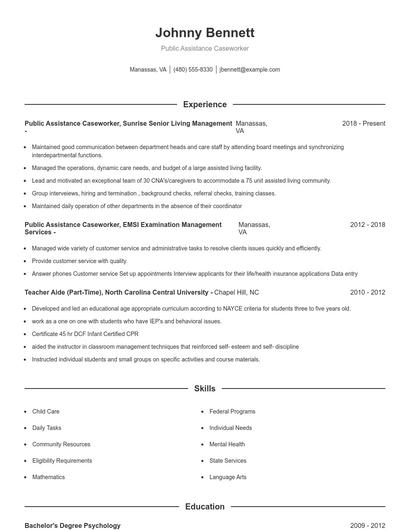 Public Assistance Caseworker Resume