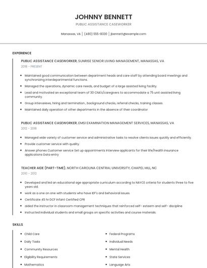 Public Assistance Caseworker Resume