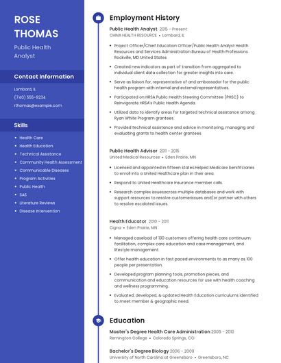 Public Health Analyst Resume