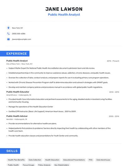 Public Health Analyst Resume