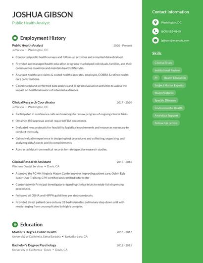 Public Health Analyst Resume