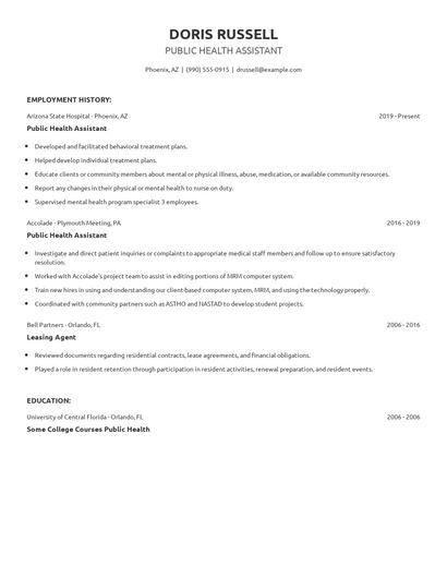 Public Health Assistant Resume