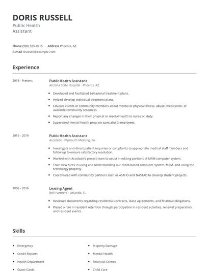 Public Health Assistant Resume