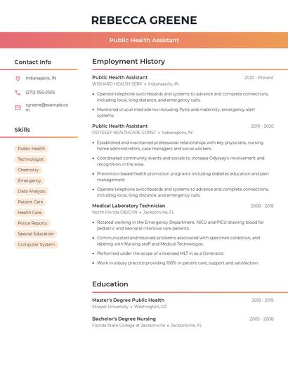 Public Health Assistant Resume