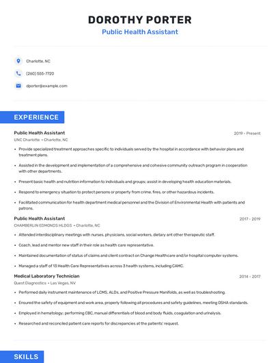 Public Health Assistant Resume
