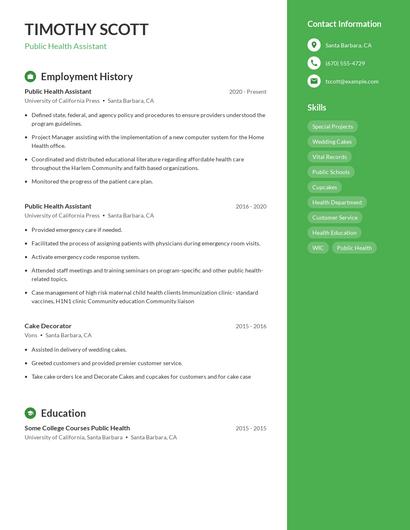 Public Health Assistant Resume