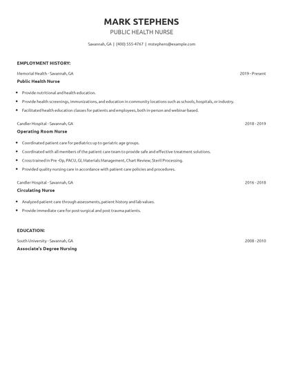 Public Health Nurse Resume