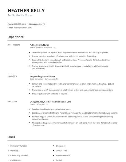 Public Health Nurse Resume