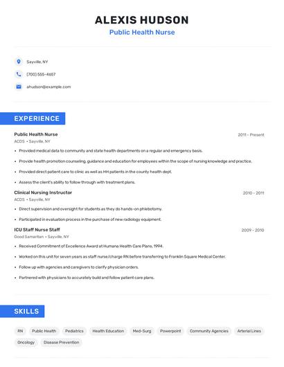 Public Health Nurse Resume