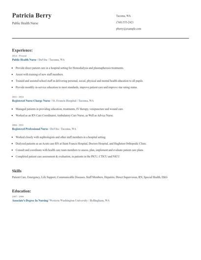 Public Health Nurse Resume