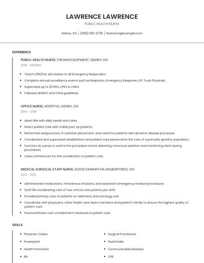 Public Health Nurse Resume