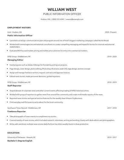 Public Information Officer Resume