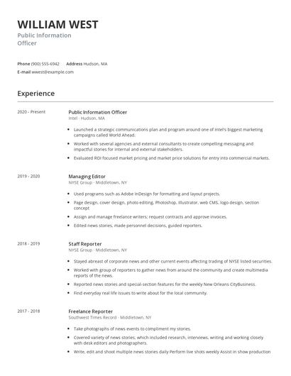 Public Information Officer Resume
