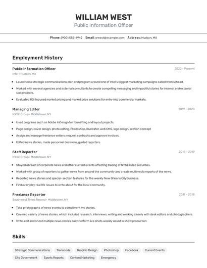 Public Information Officer Resume