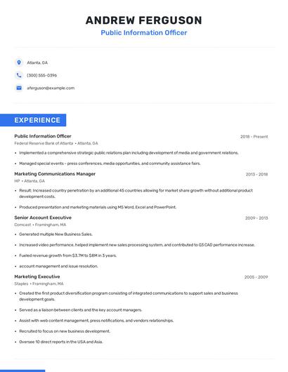 Public Information Officer Resume