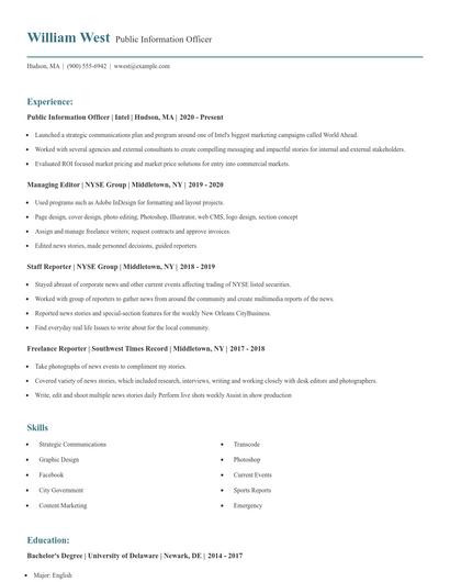 Public Information Officer Resume