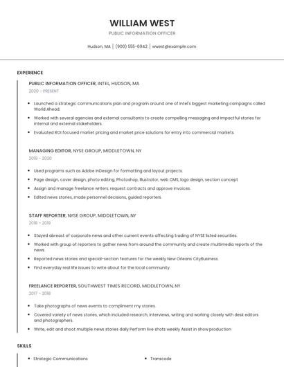 Public Information Officer Resume