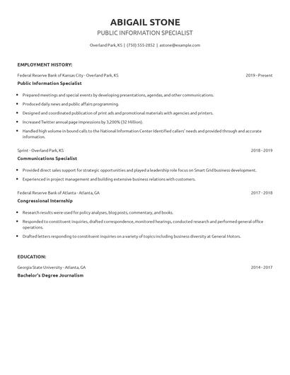 Public Information Specialist Resume